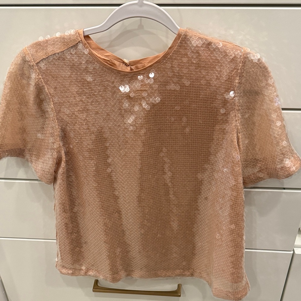 Loft Sequin Short-Sleeve Blouse neutral color
